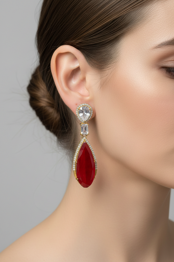 RED AD DOUBLET STONE EARRING