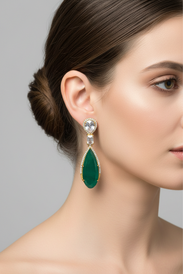 GREEN AD DOUBLET STONE EARRING