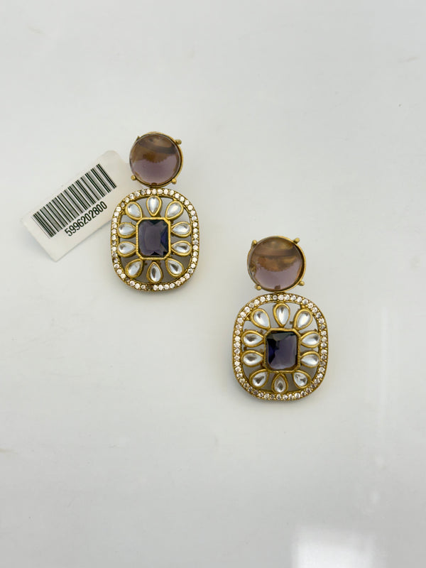 PURPLE GOLD POLKI EARRING
