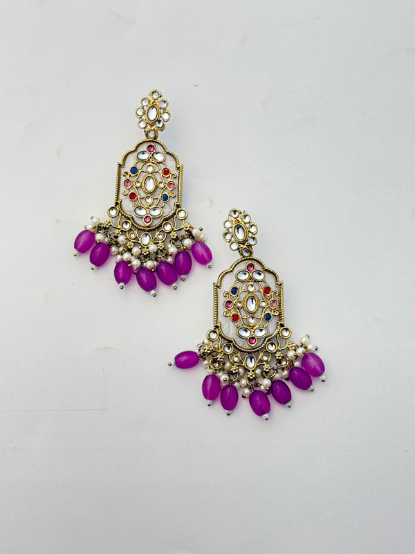 PURPLE Colourful Kundan Earrings