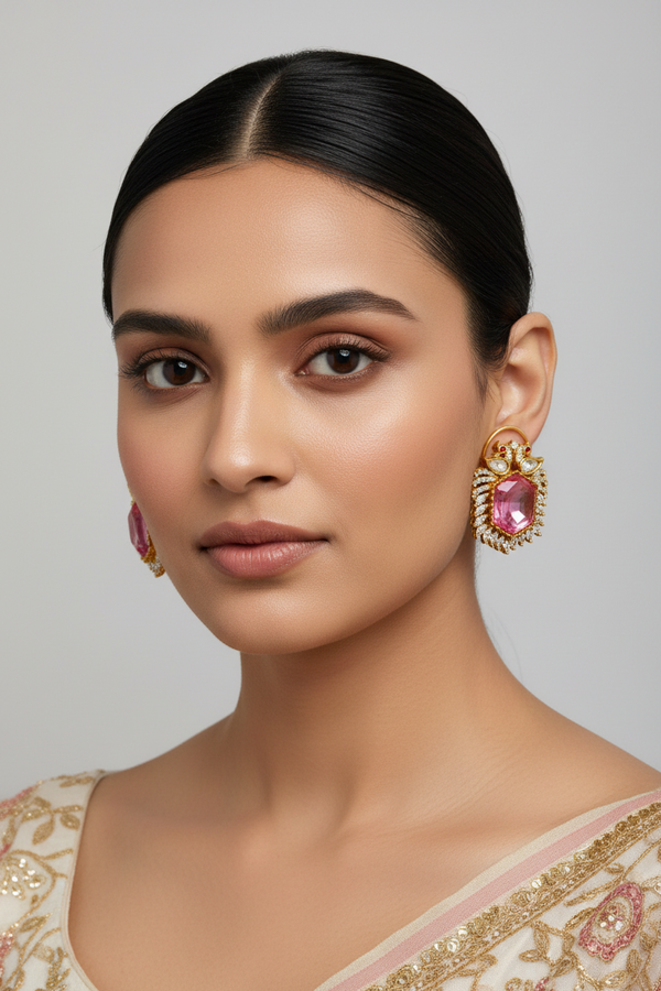 PINK DOUBLET STONE STUDS