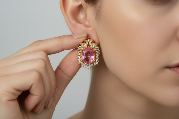 PINK DOUBLET STONE STUDS