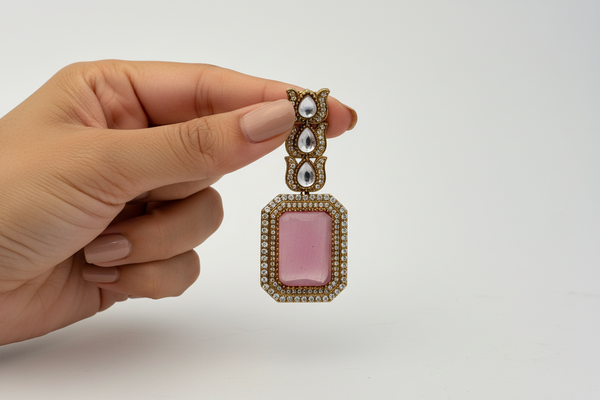 PINK POLKI EARRING