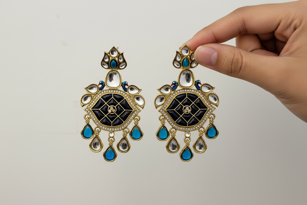 BLUE MEENA KUNDAN EARRING