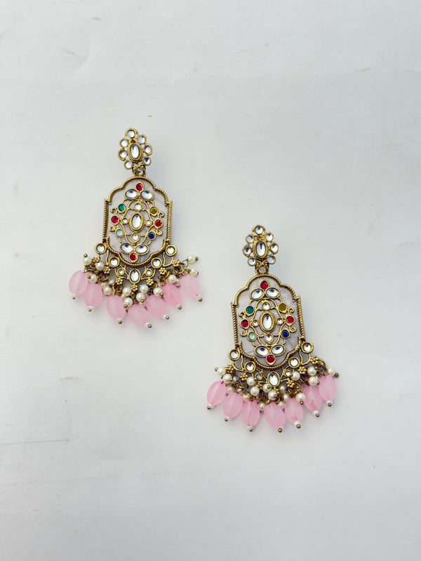 PINK Colourful Kundan Earrings