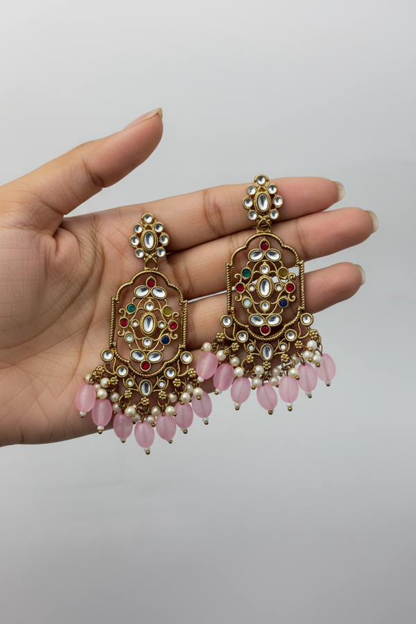 PINK Colourful Kundan Earrings