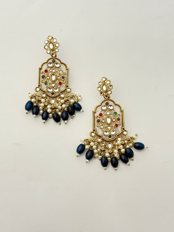 BLUE Colourful Kundan Earrings
