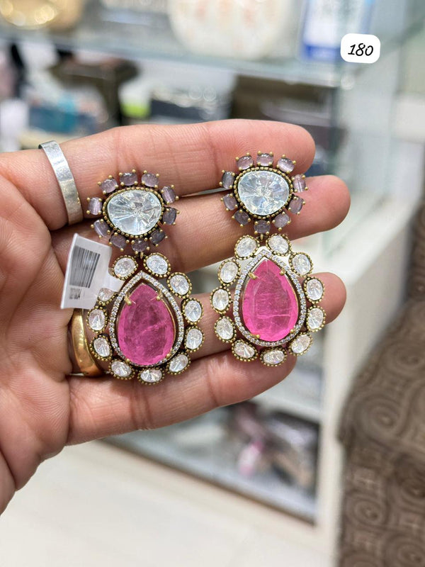 HOT PINK REAL JADAU DUBLET EARRINGS