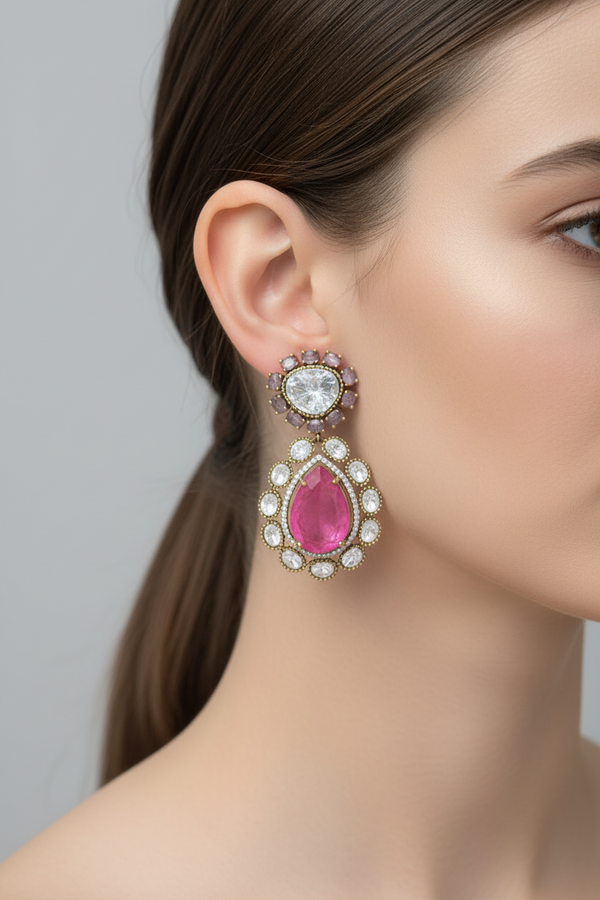 HOT PINK REAL JADAU DUBLET EARRINGS