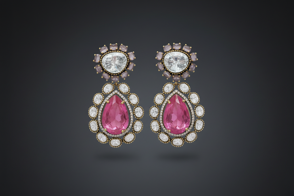 HOT PINK REAL JADAU DUBLET EARRINGS