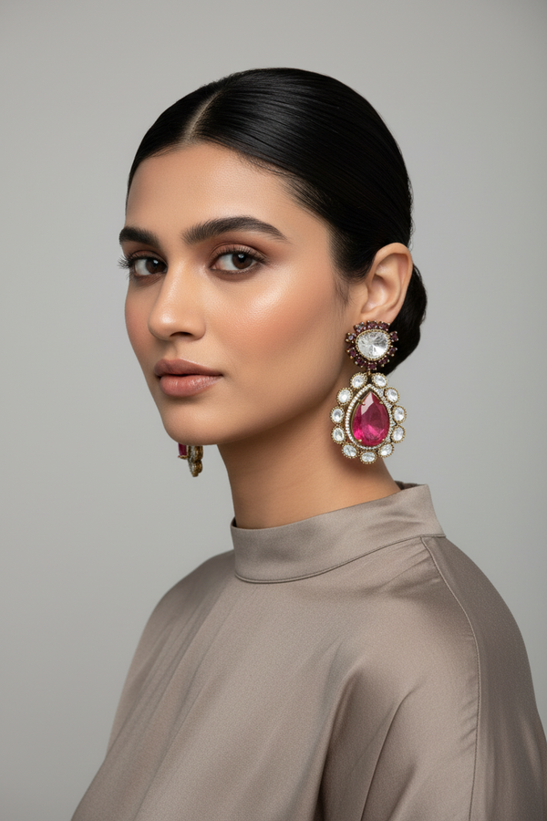 RUBY STONE REAL JADAU DUBLET EARRINGS